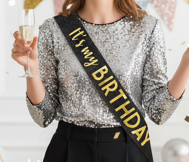 It's My Birthday Sash - Black Glitter