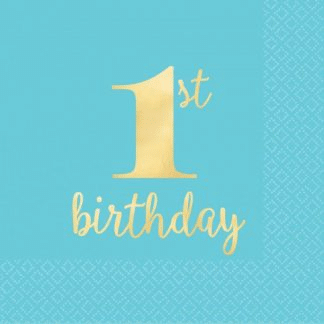 Blue 1st Birthday Beverage Napkins (16pk)