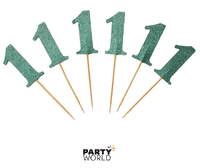 1st Birthday Blue Glittery Cupcake Toppers Picks (6pk)