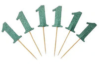 1st Birthday Blue Glittery Cupcake Toppers Picks (6pk)