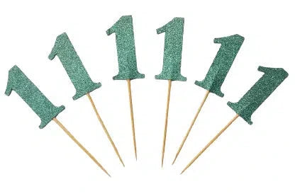 1st Birthday Blue Glittery Cupcake Toppers Picks (6pk)