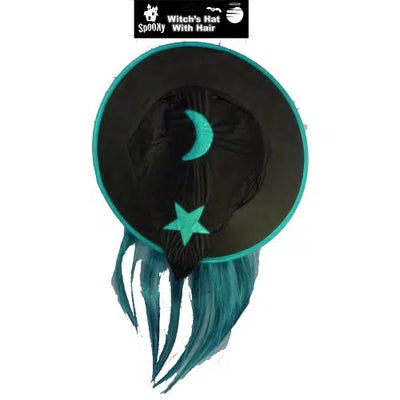 Child Witch Hat With Hair - Blue