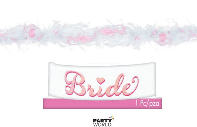Pink & White Bride Silicone Bracelet & Feather Boa Pack