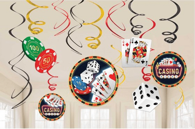 Casino Party Roll The Dice Swirl Decorations (12pk)