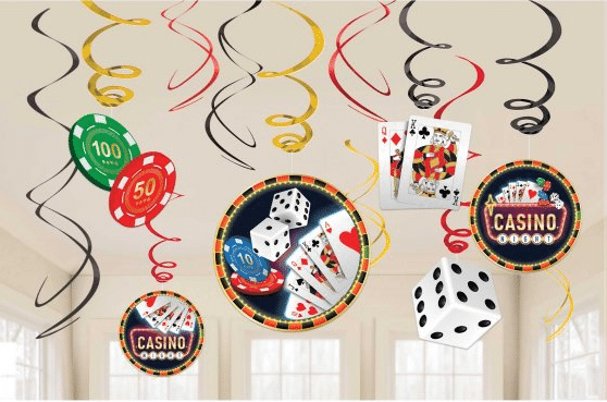 Casino Party Roll The Dice Swirl Decorations (12pk)