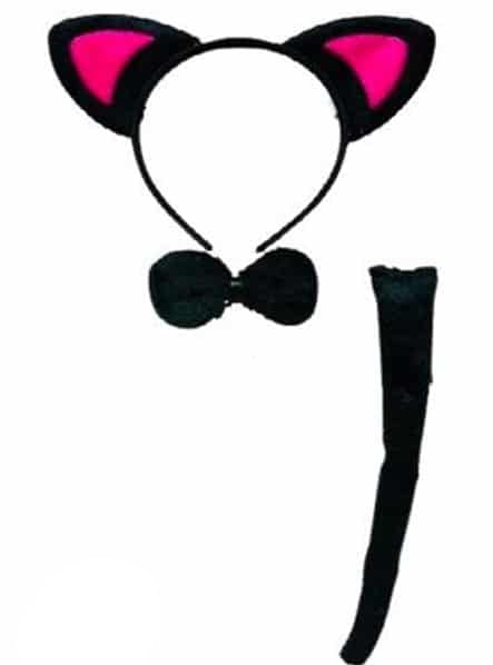 Black & Pink Cat Headband with Tail & Bow