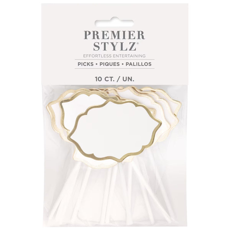 10 Charcuterie Picks with Gold Foil Trim 12cm