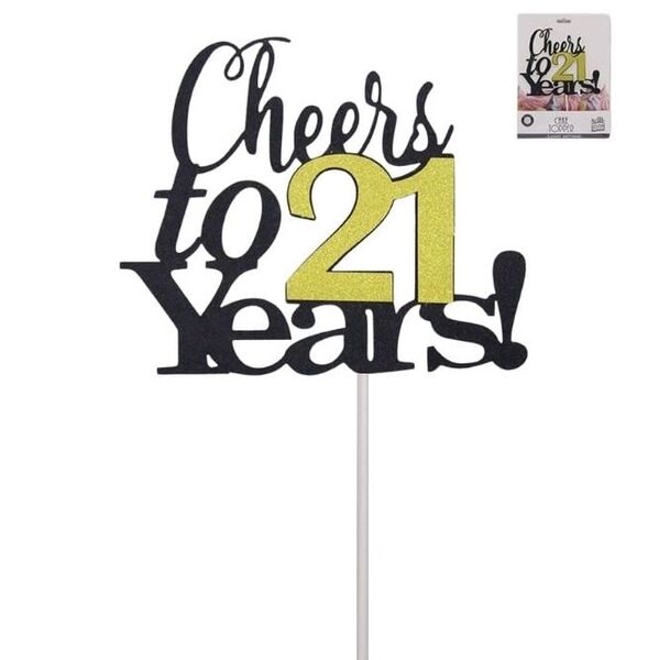 Cheers To 18 Years Black & Gold Cake Topper