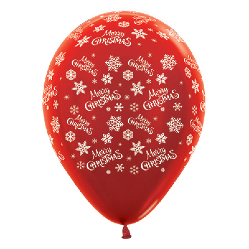 Merry Christmas Snowflakes Red Latex Balloons (6)