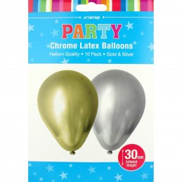 Chrome Party Balloons 10pk Gold &amp; Silver