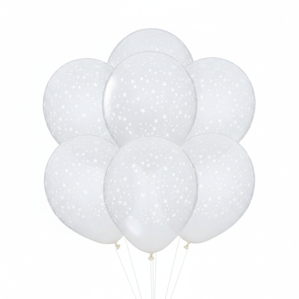 Clear White Star Balloons - 12pk