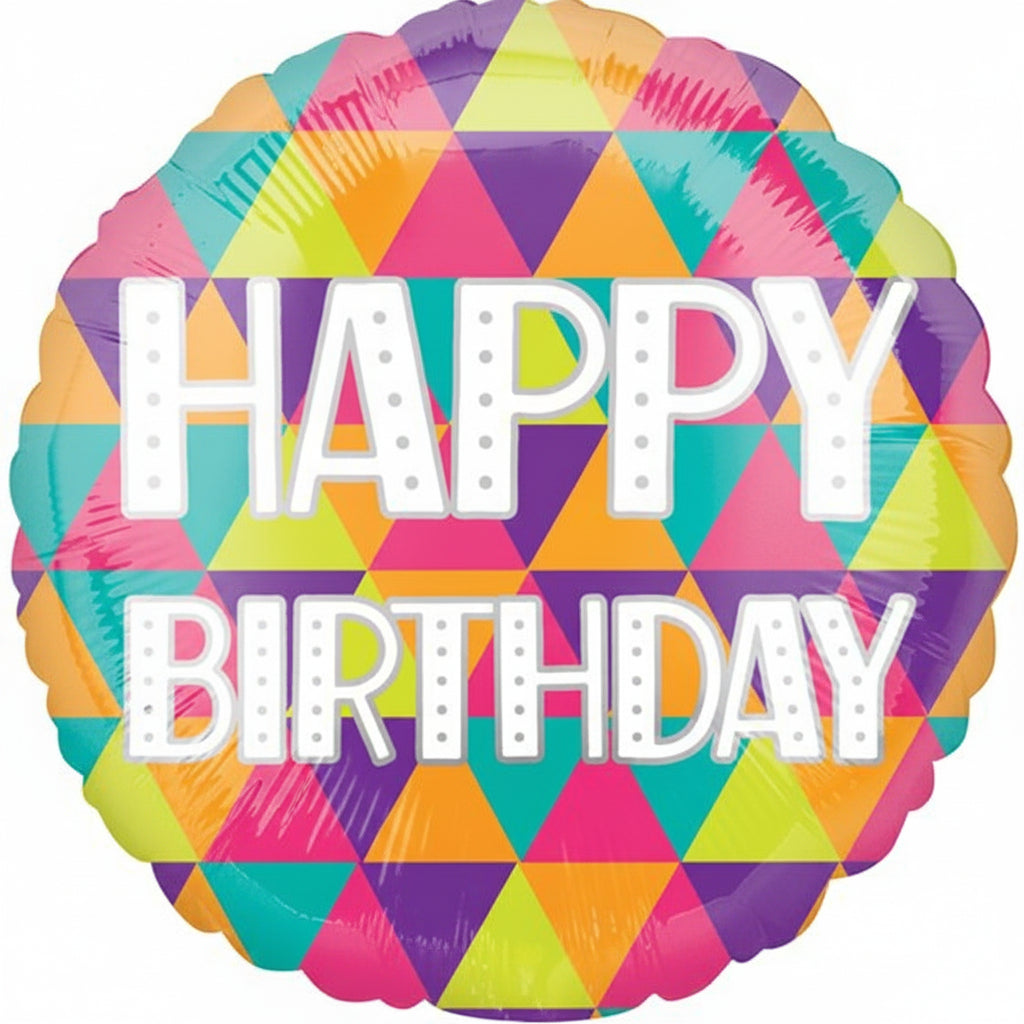 Happy Birthday colourful foil balloon, 18 inch, bright and untied to any theme