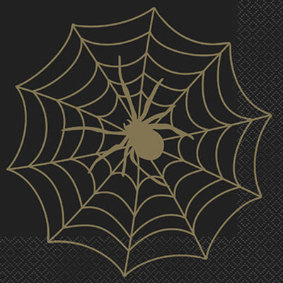 Halloween Black &amp; Gold Spider Web Napkins 16pk image 0