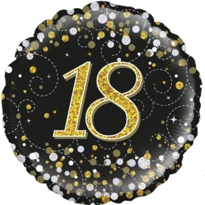 Foil Balloon 18 - 18th Sparkling Fizz Black and Gold image 1