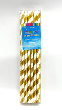Close view of gold paper straws showing the premium metallic foil finish