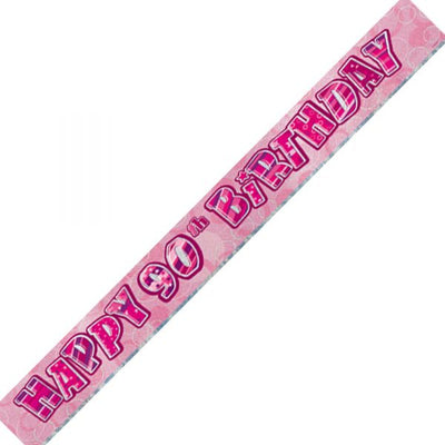 Banner Happy 90th Birthday - Pink &amp; Silver image 0