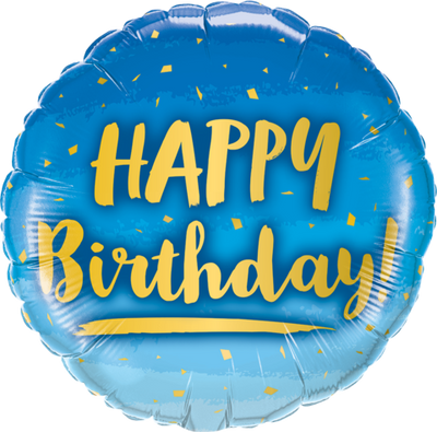 Foil Balloon 18" Happy Birthday - Blue &amp; Gold image 0