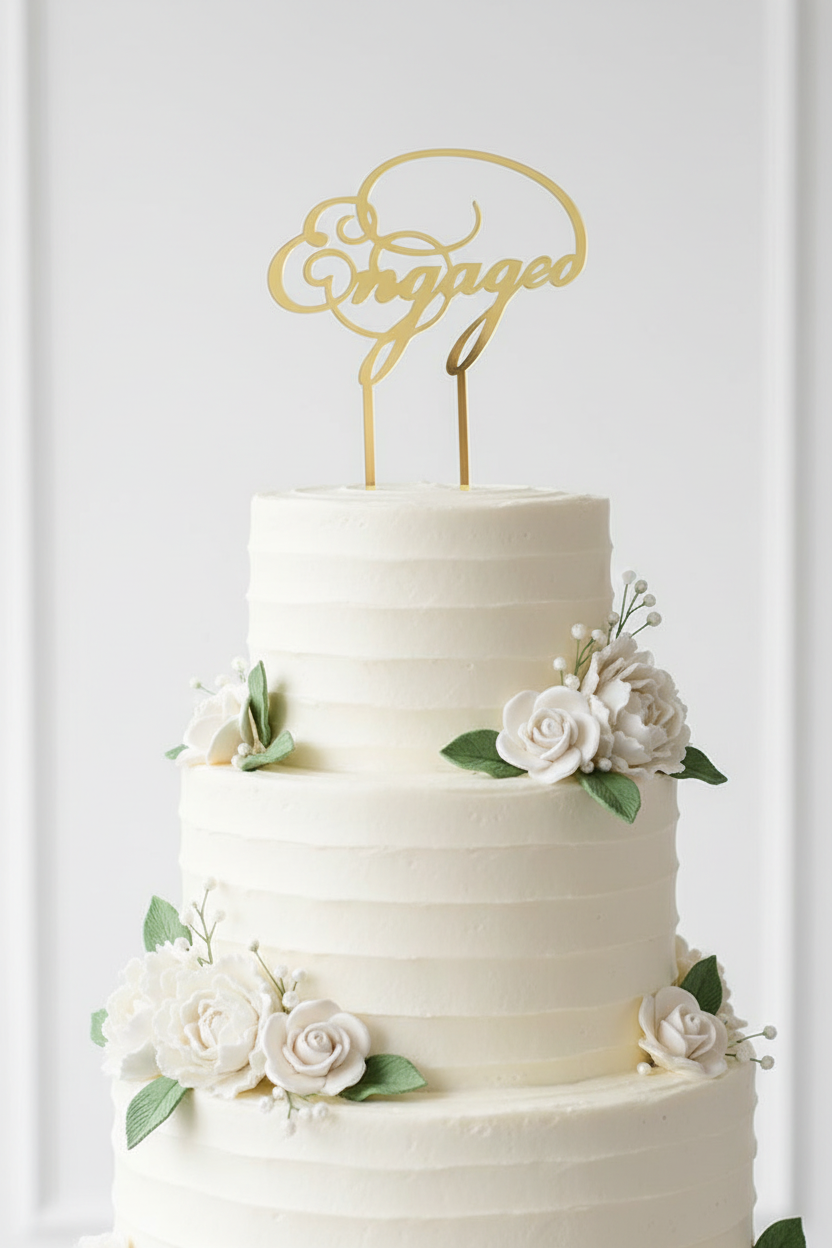 Happy Engagement Gold Mirror Acrylic Cake Topper - Engaged