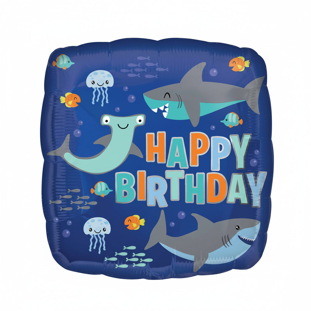 Foil Balloon 18" Happy Birthday - Sharks image 0