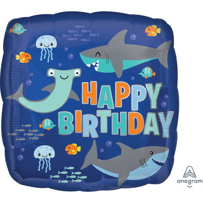 Foil Balloon 18" Happy Birthday - Sharks image 0