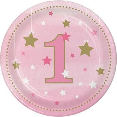One Little Star Birthday Plates Pink - 8pk image 0
