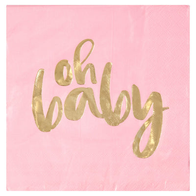 Oh Baby Napkins Pink &amp; Gold 16pk image 0