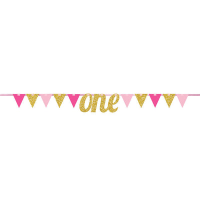 1st Birthday Bunting Banner - Pink/Gold image 0