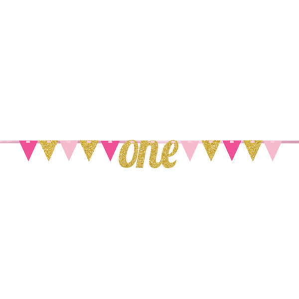1st Birthday Bunting Banner - Pink/Gold image 0