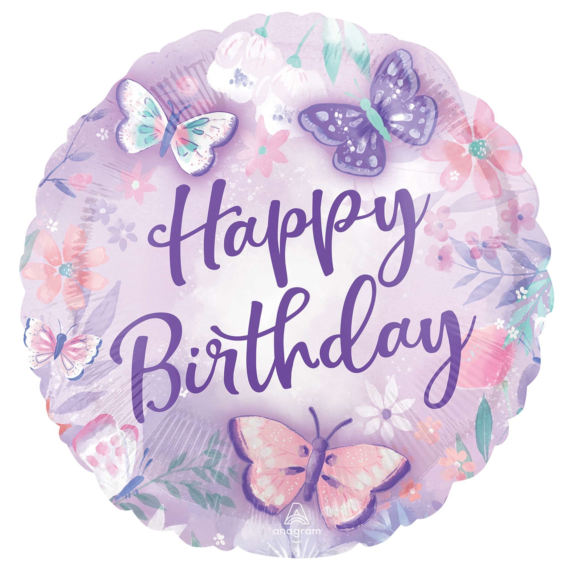 Foil Balloon 18"Happy Birthday Butterflies image 0