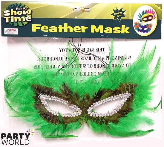 Feather Masquerade Mask - Green & Orange