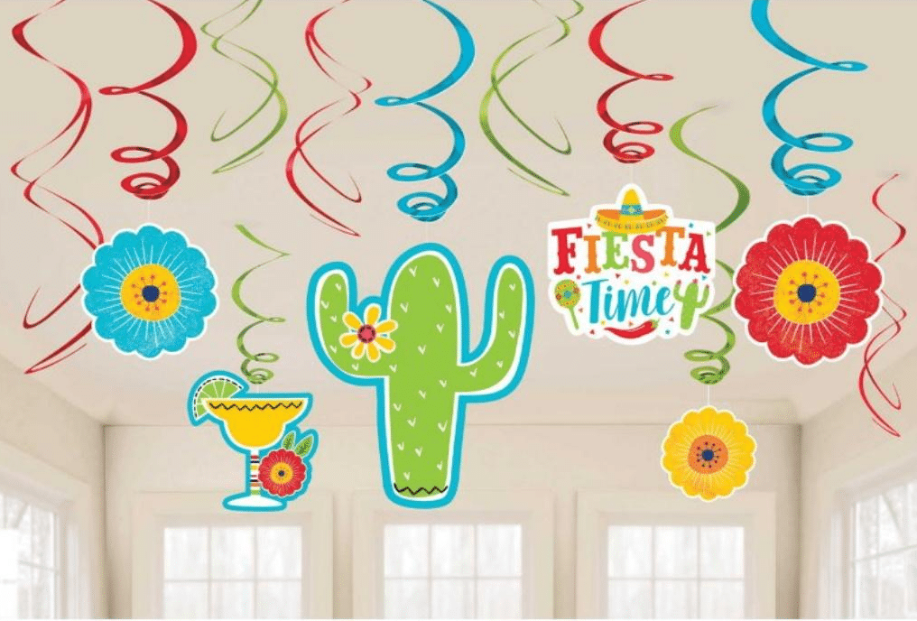 Fiesta Time Mexican Party Hanging Swirl Decorations (12pk)