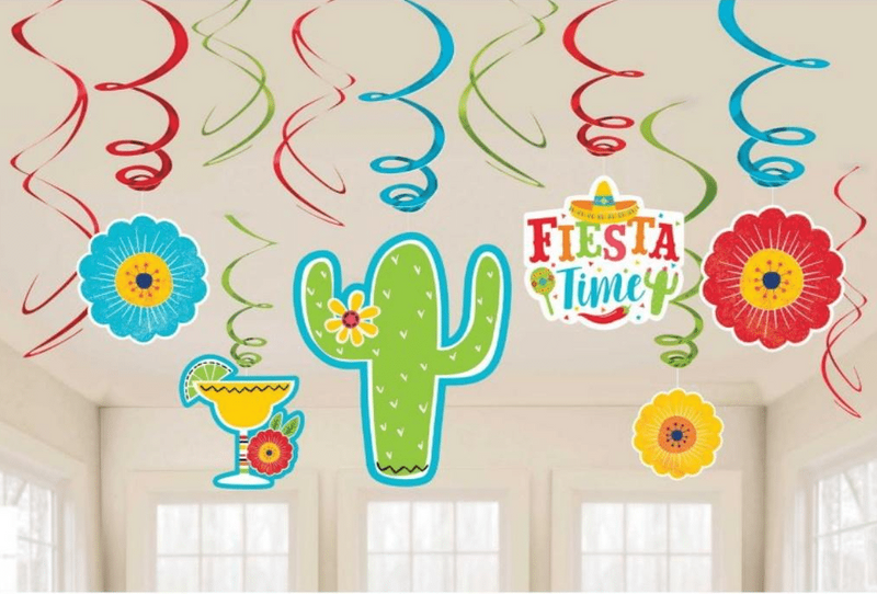 Fiesta Time Mexican Party Hanging Swirl Decorations (12pk)