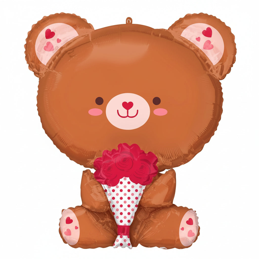XL Teddy Bear with Flower Shaped Foil Balloon 66 cm