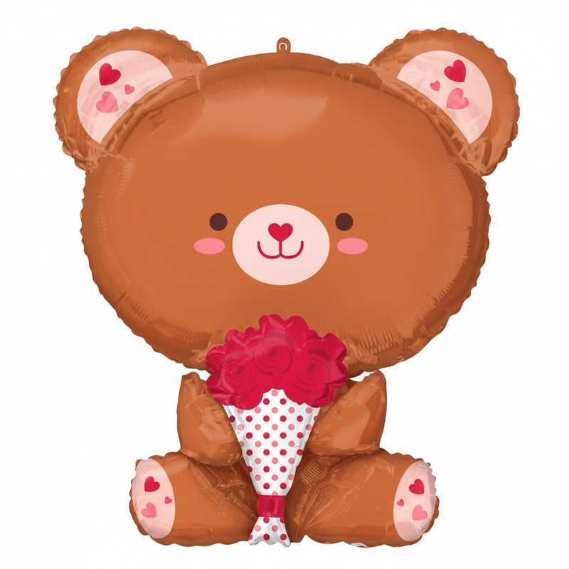 XL Teddy Bear with Flower Shaped Foil Balloon 66 cm