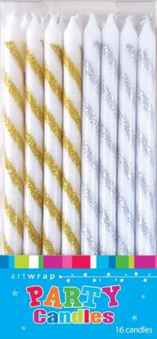 Candles Tall Glitter 16pk