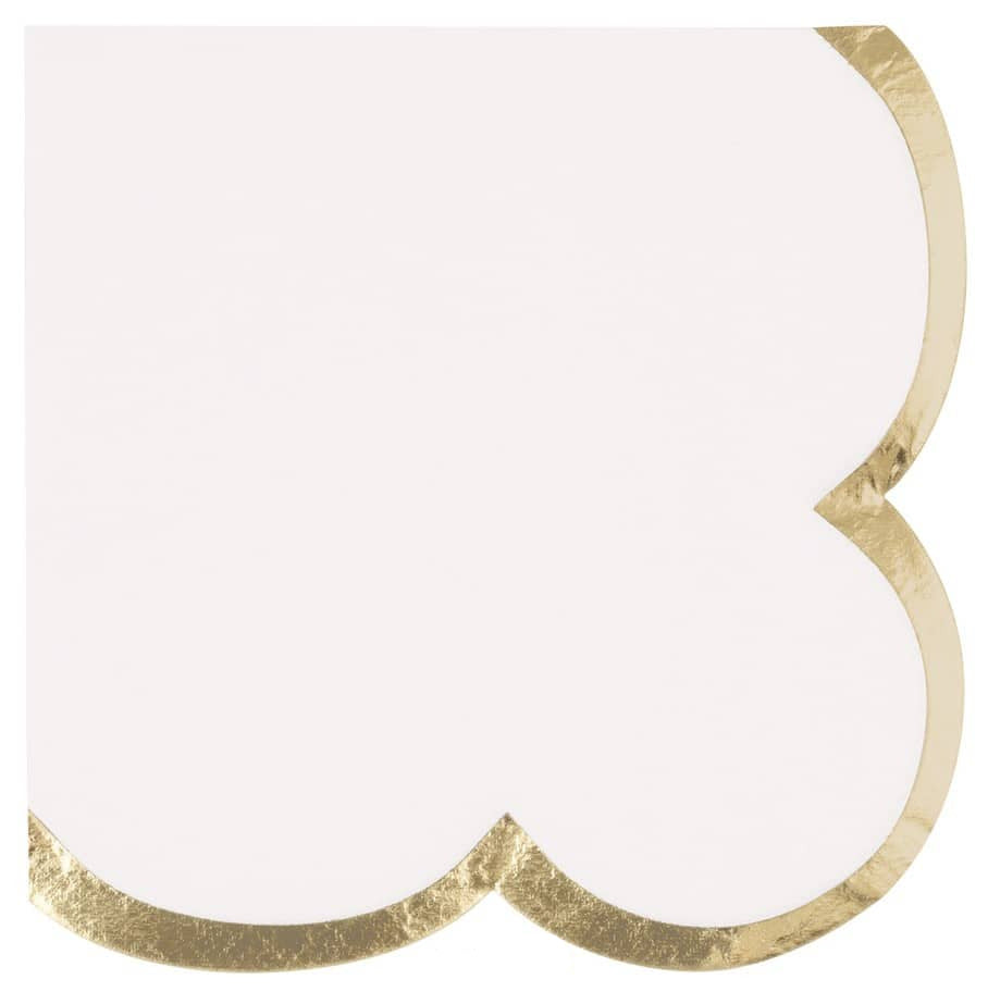 Foiled Gold & White Scalloped Beverage Napkins (16pk)