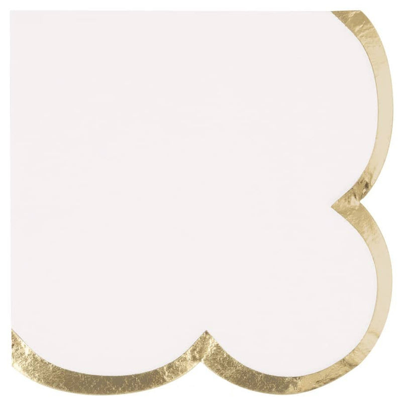 Foiled Gold & White Scalloped Beverage Napkins (16pk)