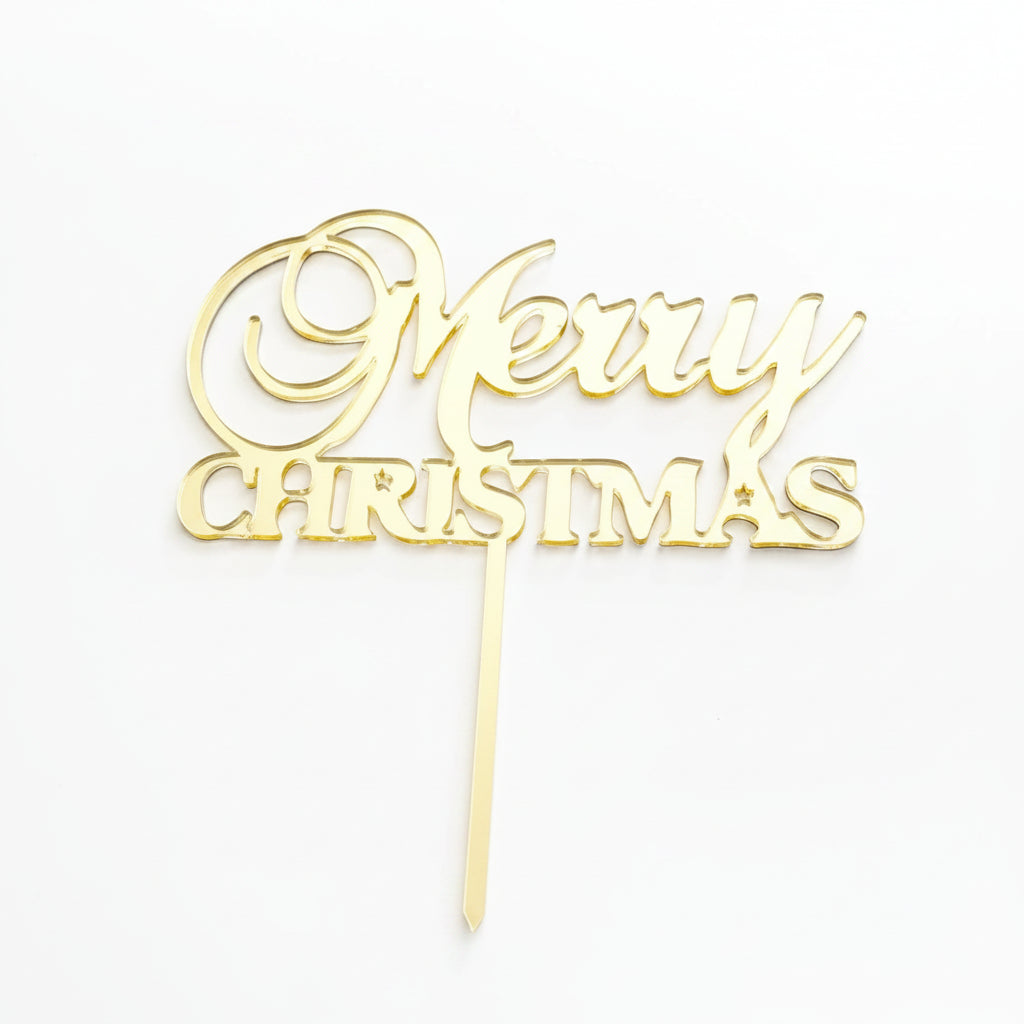 Merry Christmas Large Gold Acrylic Cake Topper