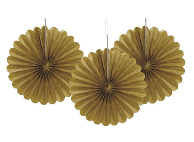 Tissue Paper Fans Gold - 3 mini fans