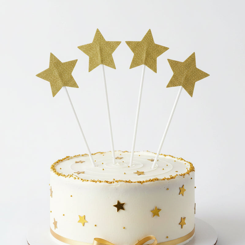 Gold Star Cake Toppers 4pk