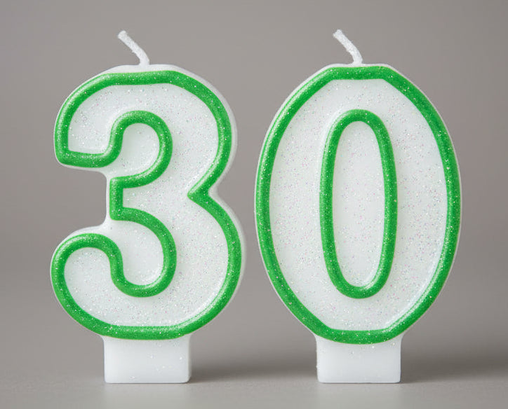 30th Glittering Birthday Candles - Green