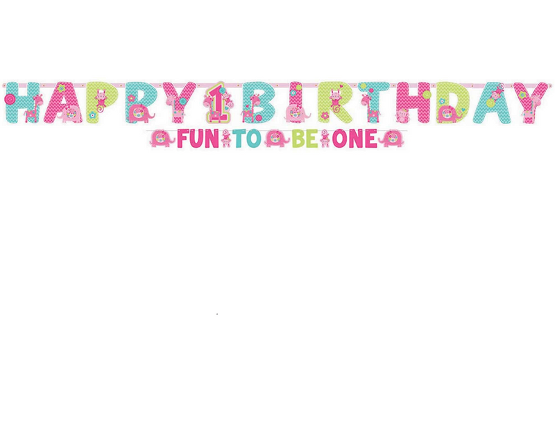 Jungle 1st Birthday Pink Jumbo Letter Banner Kit