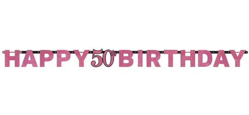 Pink Celebration Happy 50th Birthday Banner