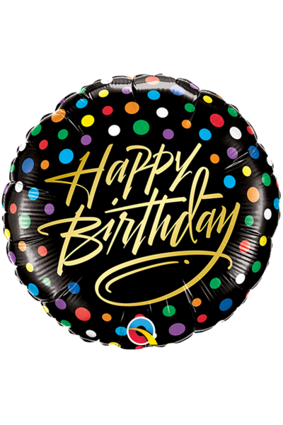 Foil Balloon 18" Happy Birthday - Gold Script &amp; Dots
