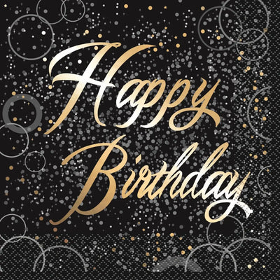 Happy Birthday Napkins Gold Glitz 16pk