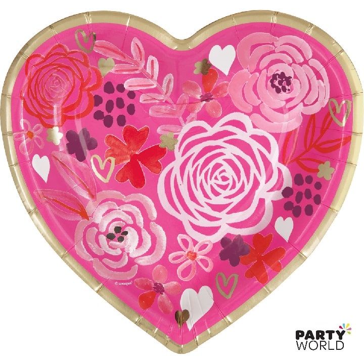 Heart Shaped Floral Paper Plates 17.7cm (8pk)