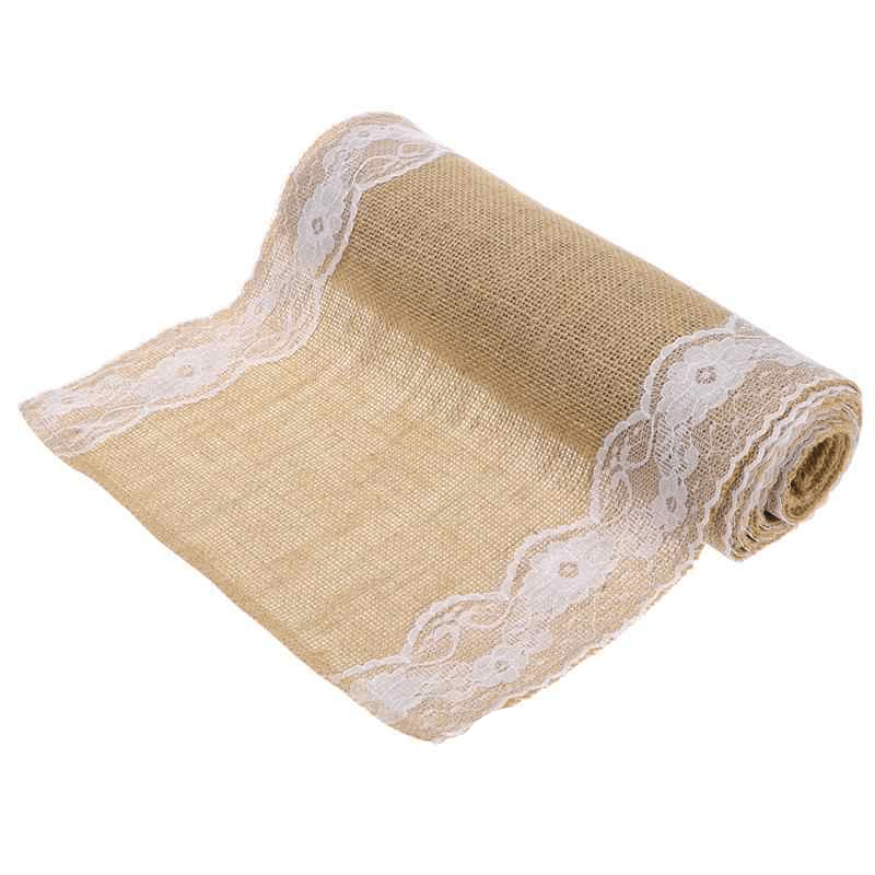 Hessian and Lace Table Runner approx 30cm x 2m