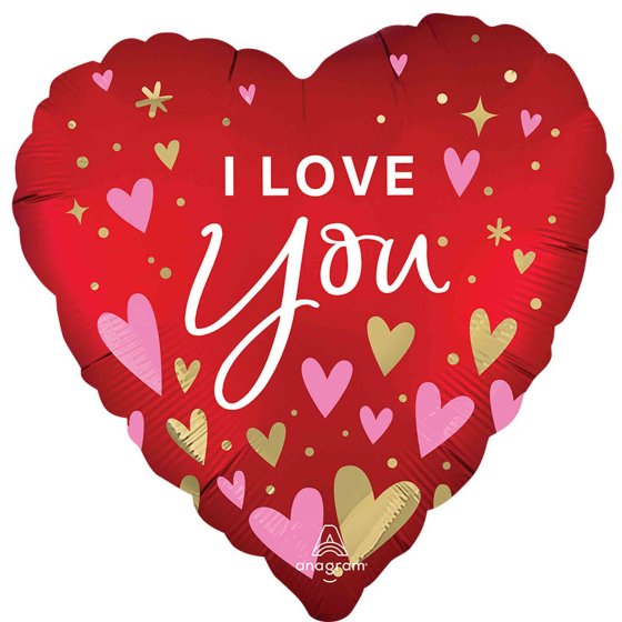 Foil Balloon 18" I Love You Pink & Gold Hearts