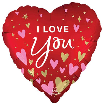 Foil Balloon 18" I Love You Pink & Gold Hearts