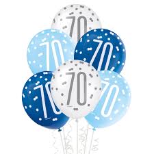 70th Blue &amp; White Latex Balloons (6)